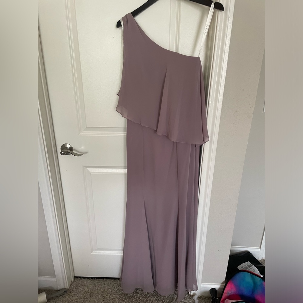Lilac one shoulder bridesmaids dress